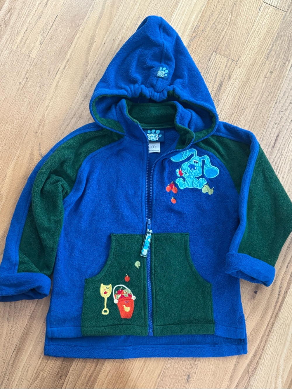 Blues Clues 1999 vintage character appliqué full zip Hooded Fleece Jacket Sz S